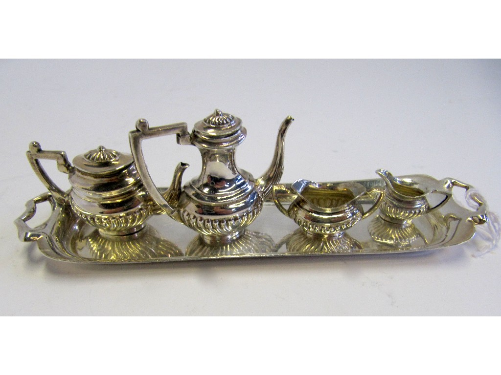 Appraisal: A miniature silver four piece tea service on tray Birmingham