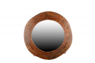 Appraisal: Large Rustic Circular Wood Iron Mirror A large rustic circular