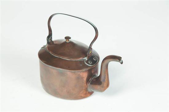 Appraisal: MINIATURE COPPER KETTLE American mid th century Oval form with