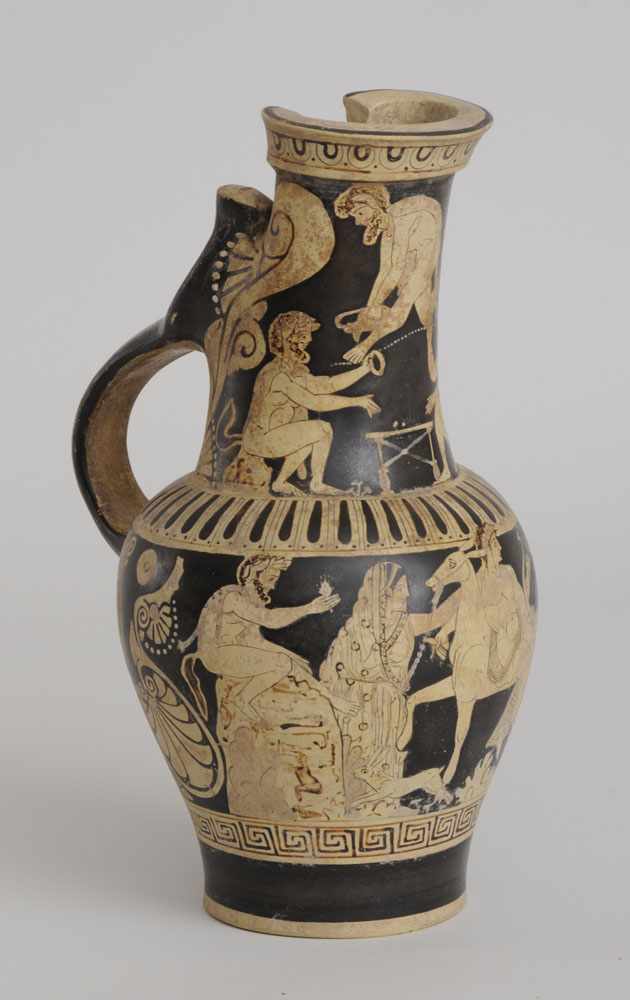 Appraisal: ETRUSCAN STYLE POTTERY WHITE-FIGURE OINOCHOE With bands of mythological figures