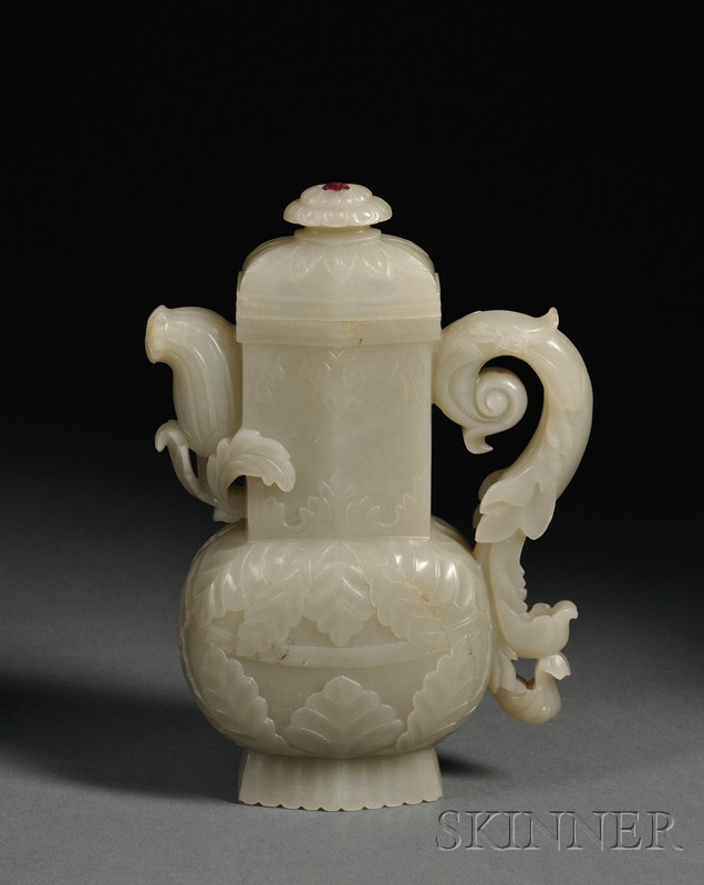 Appraisal: Jade Ewer Imperial workshop China Ch'ien Lung period - gray-green