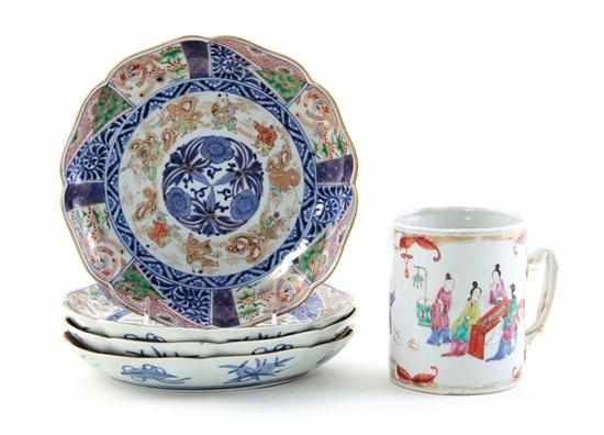 Appraisal: Chinese Export mug and set of Japanese Imari plates th