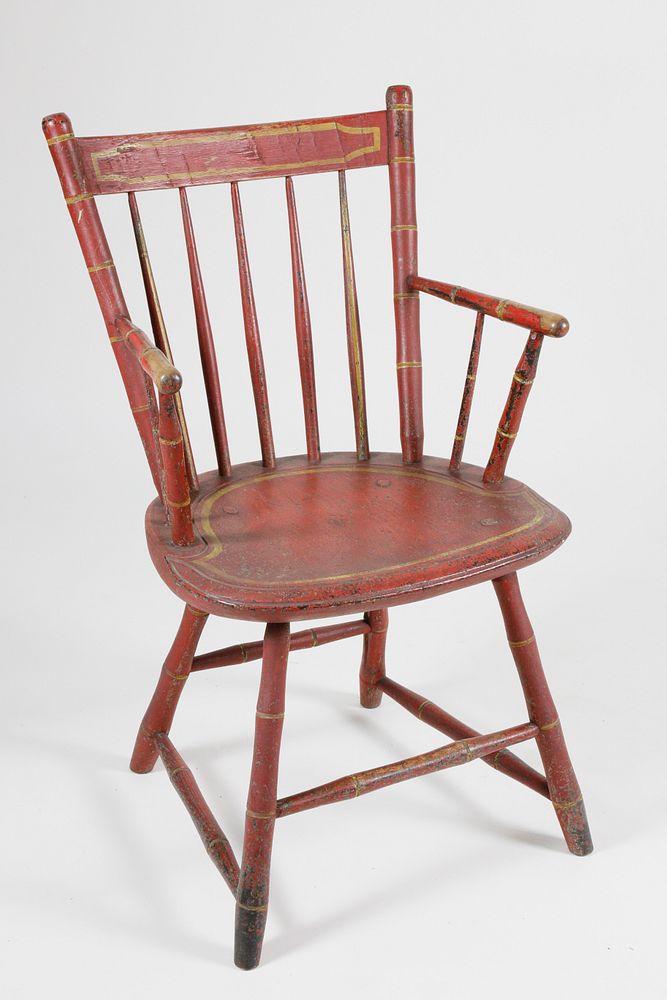 Appraisal: Windsor Armchair American Red Painted Bamboo Windsor Armchair circa with