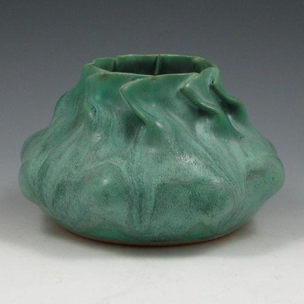 Appraisal: Clark House Pottery jade green crystalline matte squash vase Signed