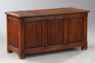 Appraisal: English Style Carved Oak Coffer th c the rect English