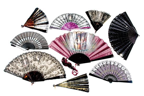 Appraisal: Collection painted and lace mourning fans th th century painted