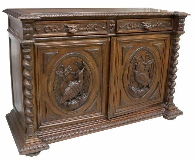 Appraisal: French Henri II style oak sideboard late th c richly