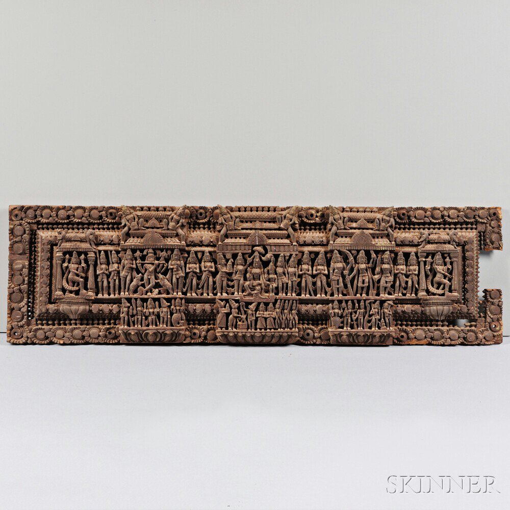 Appraisal: Wooden Lintel Frieze India carved in high relief with a