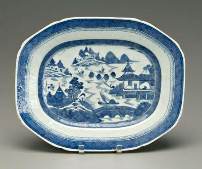 Appraisal: Chinese Canton platter canted corners blue and white coastal village