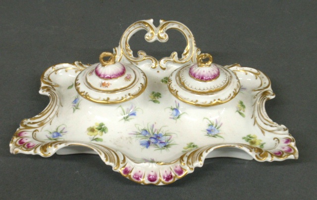 Appraisal: - Porcelain inkstand late th c probably French with gilt