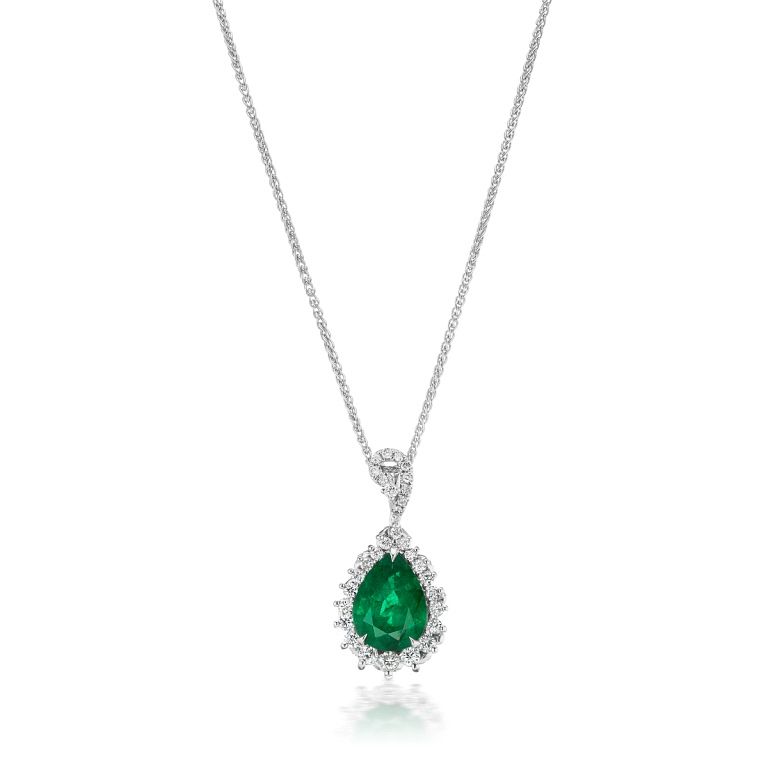 Appraisal: EMERALD AND DIAMOND PENDANT EMERALD AND DIAMOND PENDANT A vivid