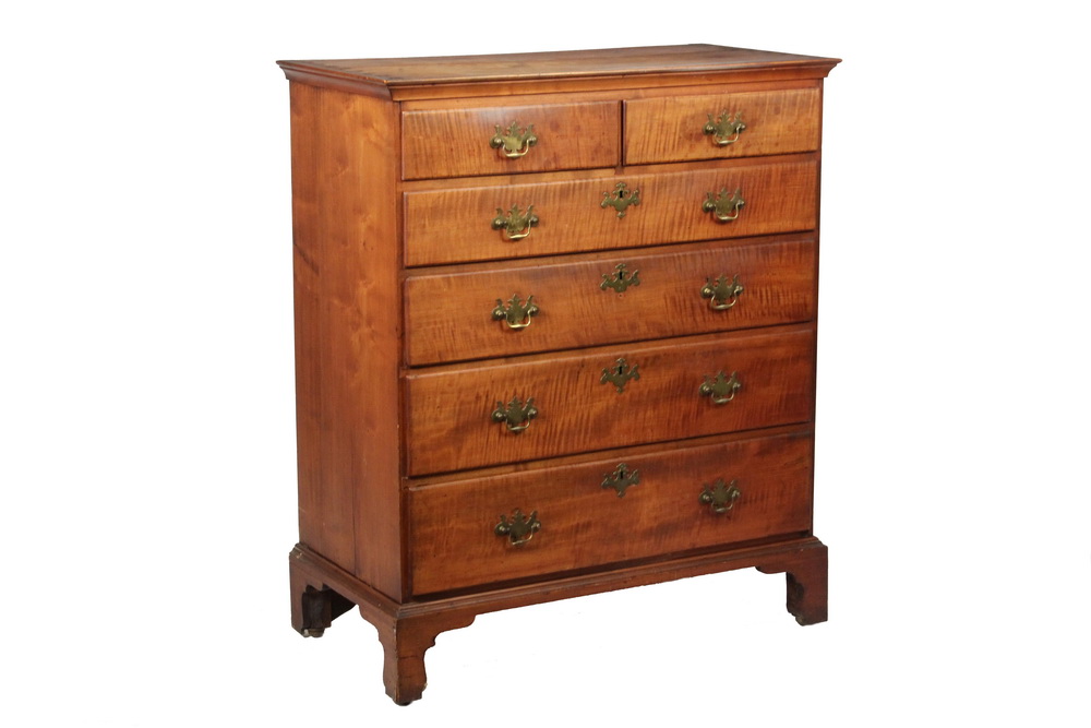 Appraisal: AMERICAN CHIPPENDALE CHEST - New England Gentleman's Dresser in tiger