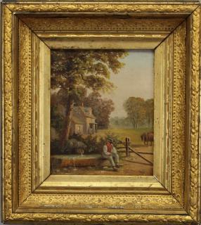 Appraisal: Signed th C Painting of Farmer Near a Well with