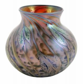 Appraisal: Charles Lotton Glass Vase Chicago established with iridescent leaves over