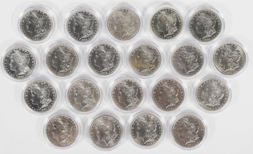 Appraisal: US MORGAN SILVER DOLLAR COINS Morgan silver dollars dates -