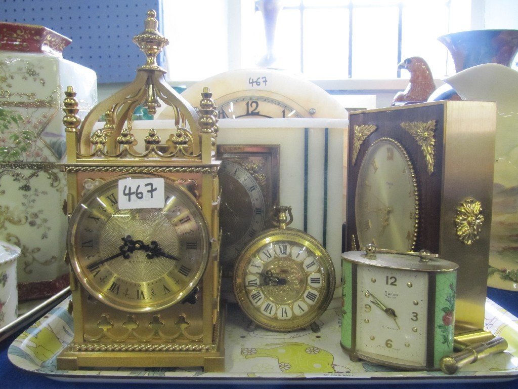 Appraisal: Three Art Deco white onyx clocks Imhof lantern style clock