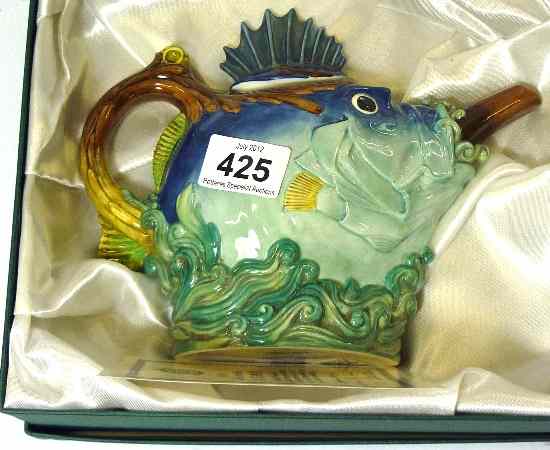 Appraisal: Minton Majolica Fish Tea Pot from the Archive Collection Limited