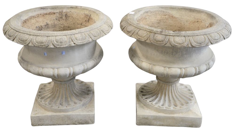 Appraisal: Pair of Large Cement Urns or Outdoor Planters diameter inches