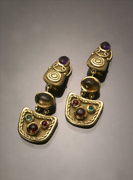 Appraisal: Pair of -Karat Yellow-Gold Semi-Precious Stone Clip-Back Pendant Earrings Each