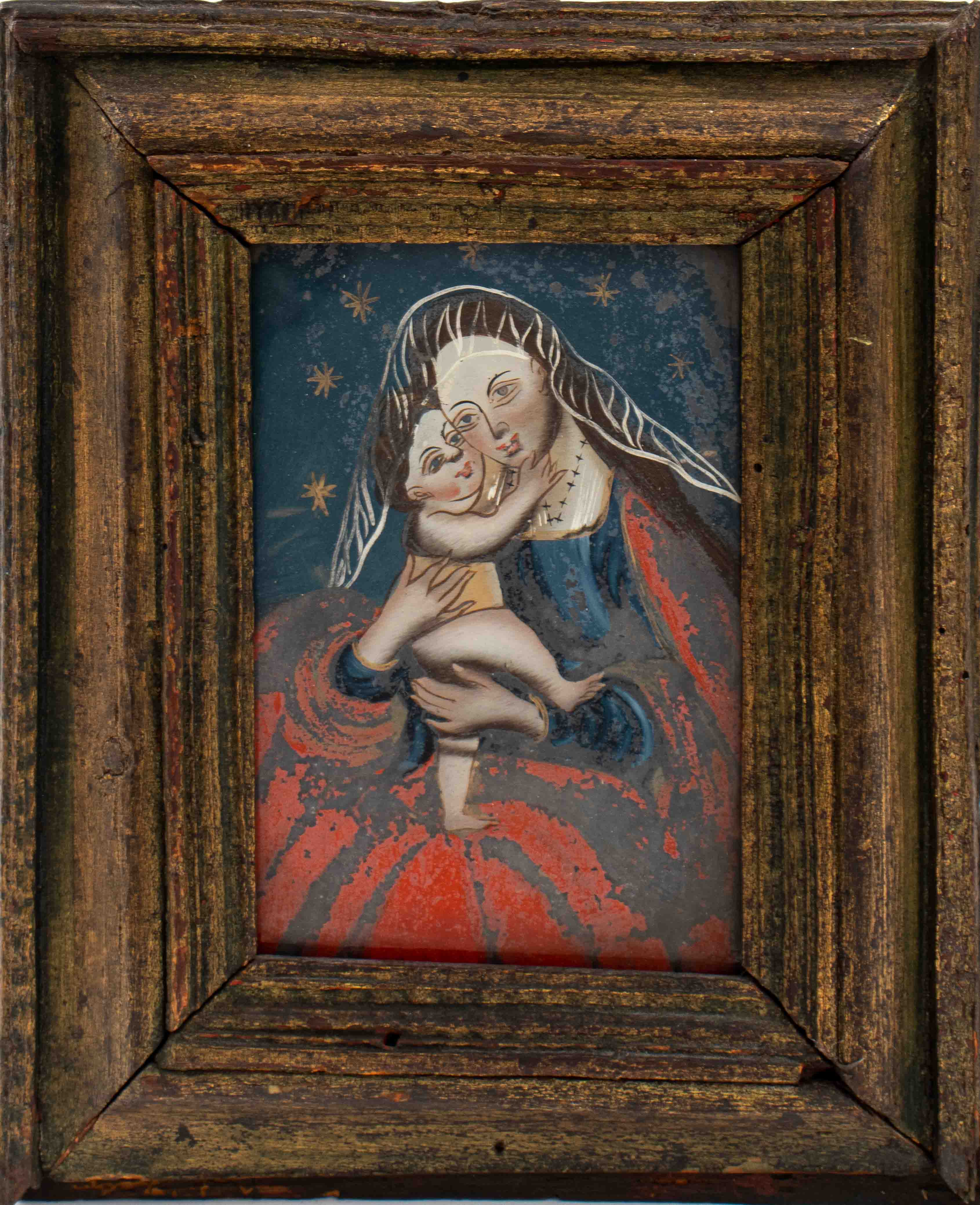 Appraisal: REVERSE PAINTING ON GLASS OF MADONNA AND CHILD Reverse painting