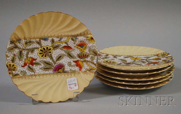 Appraisal: Set of Six Austrian Aesthetic Transfer and Hand-painted Porcelain Plates