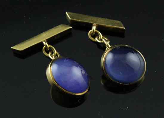 Appraisal: A pair of ct gold and cabochon sapphire cufflinks Estimate