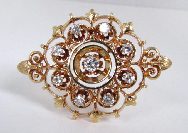 Appraisal: K Yellow Gold Antique Brooch with ct total weight Diamonds