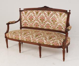 Appraisal: FRENCH PROVINCIAL LOUIS XVI WALNUT CANAPE FRENCH PROVINCIAL LOUIS XVI