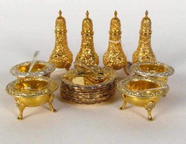 Appraisal: Kirk Repousse Sterling Vermeil Table Service Items including four salt