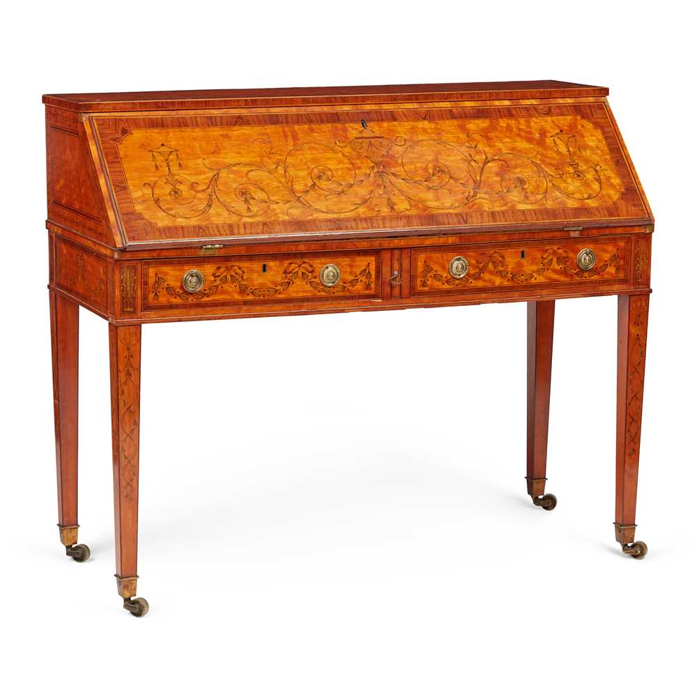 Appraisal: VICTORIAN SHERATON REVIVAL SATINWOOD KINGWOOD AND MARQUETRY BUREAU BY EDWARDS