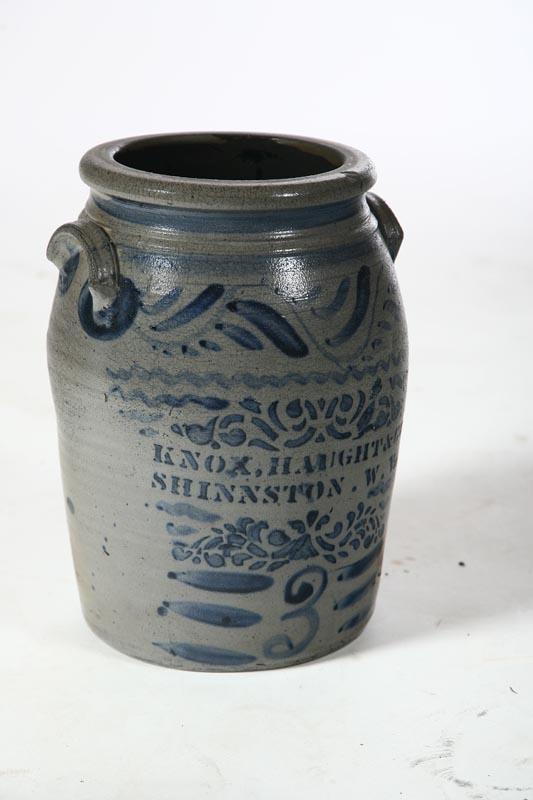 Appraisal: STONEWARE CROCK Ca - Stenciled cobalt merchant label Knox Haught