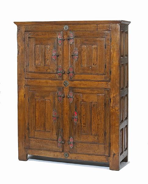 Appraisal: A Spanish Baroque iron mounted oak cabinet th century The