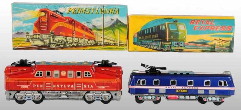 Appraisal: Lot of Tin Train Friction Toys Description Japanese Working Includes