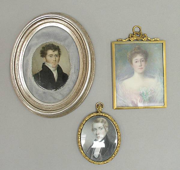 Appraisal: Three portrait miniatures th century The first gentleman with fair