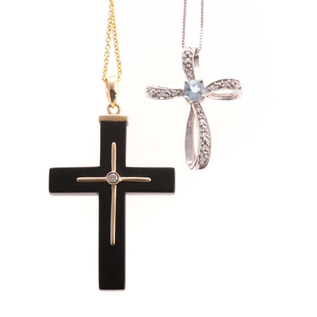 Appraisal: A Pair of Lady's Cross Pendants and Chains in Gold