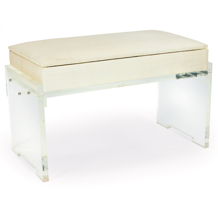 Appraisal: Vladimir Kagan bench c lucite slab sides upholstered seat with