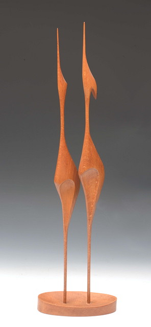 Appraisal: An American teak modernist model of two herons circa cm