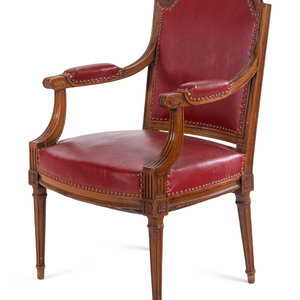 Appraisal: A Louis XVI Style Walnut Fauteuil th Century Height x