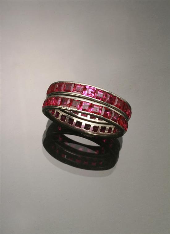 Appraisal: Pair of Tested Platinum and Ruby Eternity Bands Each set