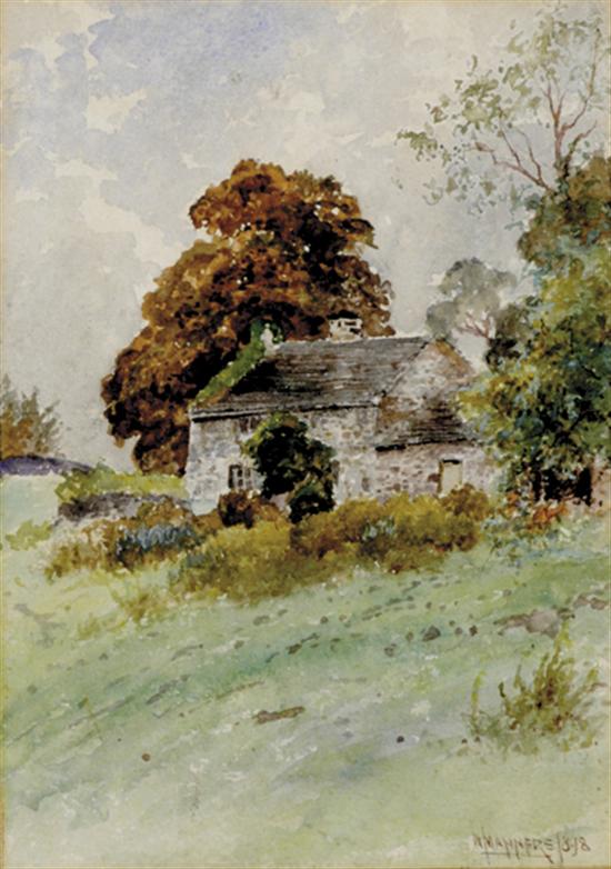 Appraisal: William Manners British - COTTAGES NEAR GRANGEwatercolor framed signed dated