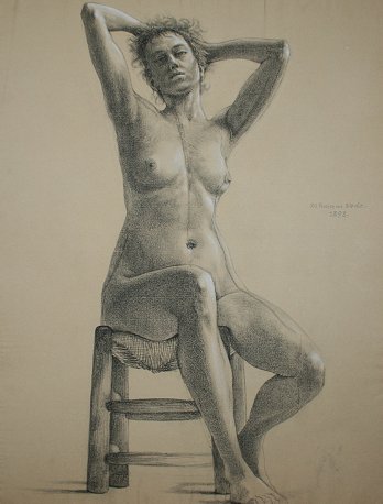 Appraisal: FRENCH TH CENTURY FEMALE NUDE FIGURE DRAWING '' x ''