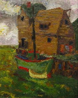 Appraisal: Painting Gabriel Deschamps Gabriel Deschamps French b House with Boat