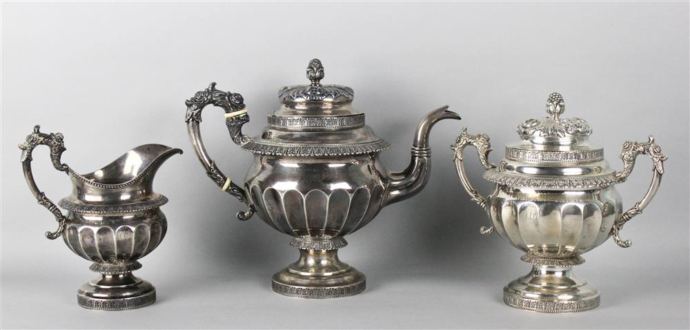 Appraisal: BALDWIN GARDINER COIN SILVER TEA SERVICE New York Teapot covered