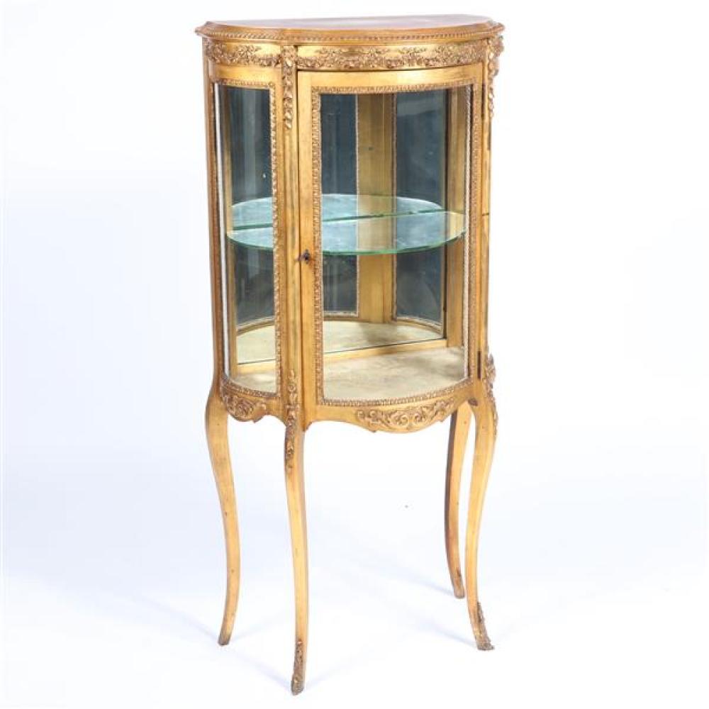 Appraisal: FRENCH LOUIS XVI STYLE GILT CURIO CABINET WITH CURVED GLASS