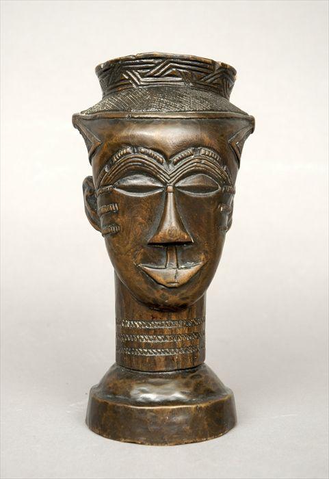 Appraisal: African Carved Wood Figural Cup in Provenance Property from the