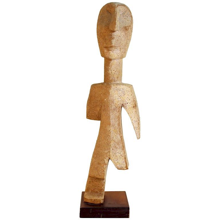 Appraisal: Abstract Figural Wood Sculpture with One Leg Abstract figural sculpture