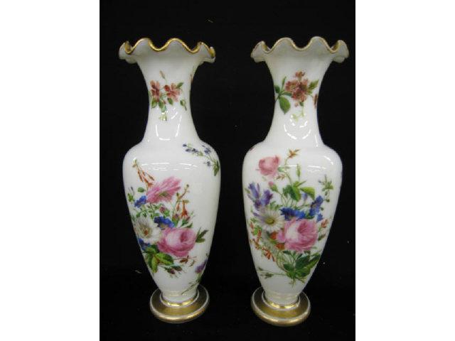 Appraisal: Pair of French Opaline Art Glass Vases various handpainted florals