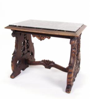 Appraisal: Description Carved Marble Top End Table carved wood base with