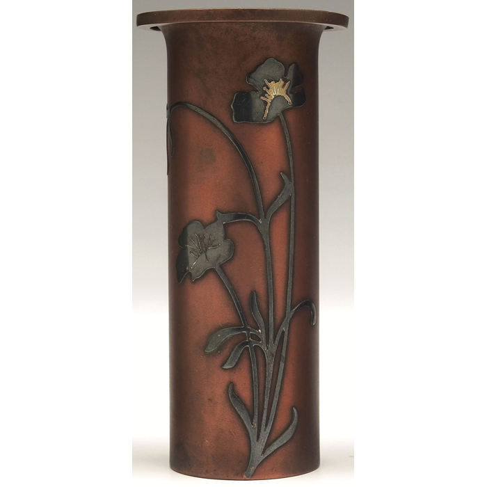 Appraisal: Heintz vase sterling on bronze applied poppy design original patina