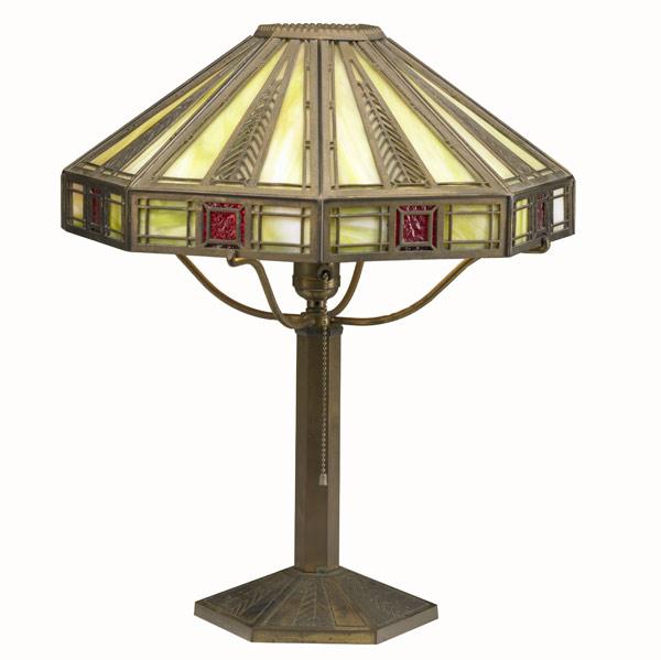 Appraisal: BRADLEY HUBBARD Brass table lamp in stlylized feather motif its